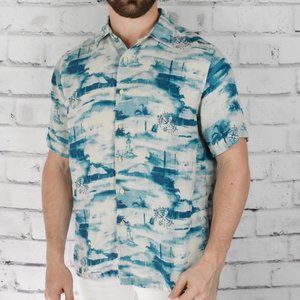 Margaritaville Silk & Linen Nautical Tropical Print Summer Shirt